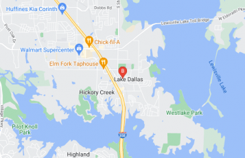 Lewisville Towing location map: 203 Main St, Lake Dallas, TX