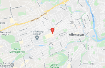 Allen Audiology location map: 401 N 17th St #101, Allentown, PA 18104, USA, Allentown, Pennsylvania
