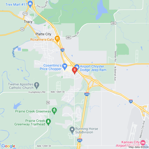 Nodaway Valley Bank location map: 2703A Running Horse Rd, Platte City, MO