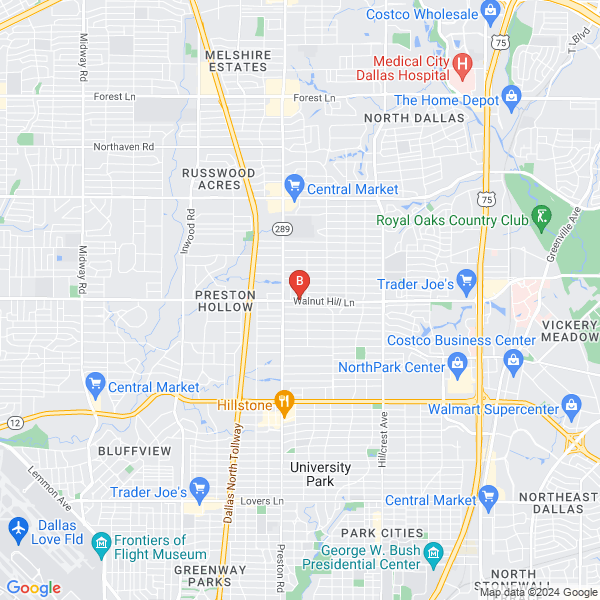 Towing In Dallas Tx location map: 282 Walnut Hill Ln, Dallas, TX