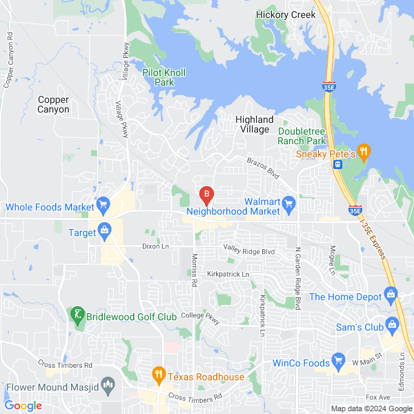 Highland Village Towing location map: 2280 Highland Village Rd, Highland Village, TX