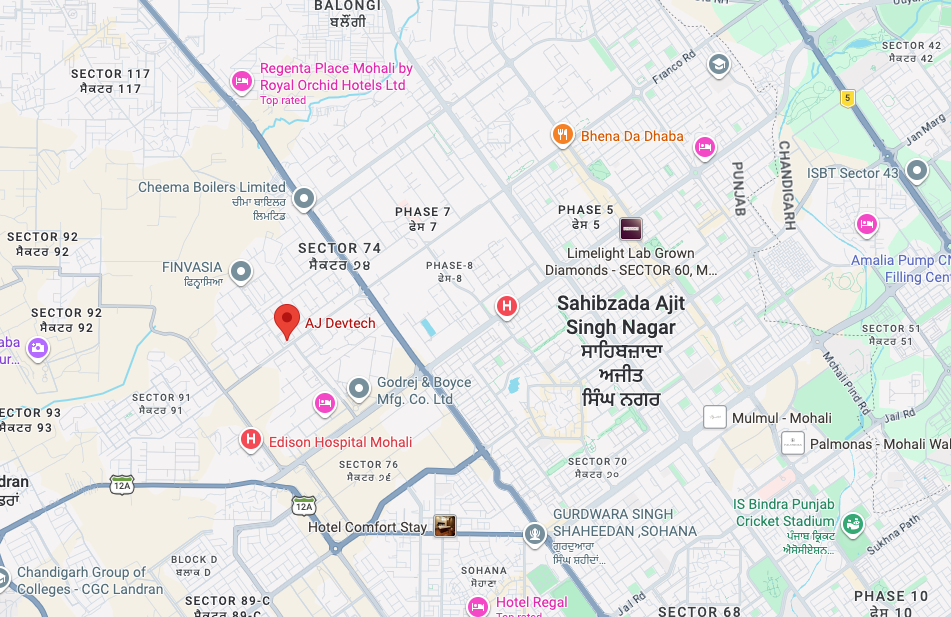 AJ Devtech Private Limited location map: Atrium at Quark city, Mohali, Punjab